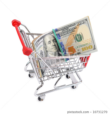 Dollar bill in the shopping trolley 10731270