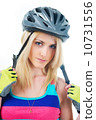 Isolated on white woman with a helmet on her head 10731556