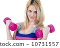 Isolated on white woman with dumbbell 10731557