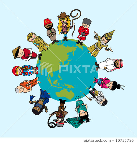 Diversity concept, people cartoons over planet earth with distin Diversity concept, people cartoons over planet earth with distin 10735756