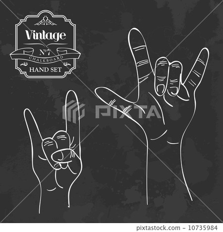 Vintage chalkboard Rock and Roll hand sign Vintage chalkboard Rock and Roll hand sign 10735984