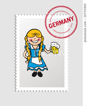 Germany cartoon person travel stamp. 10735993