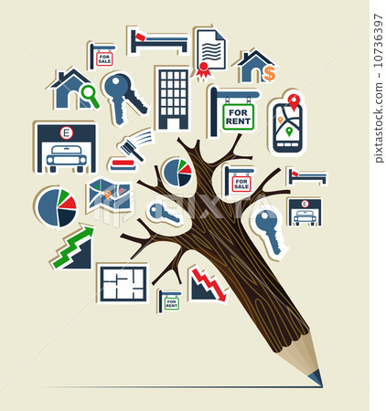 Real estate icon set pencil tree Real estate icon set pencil tree 10736397