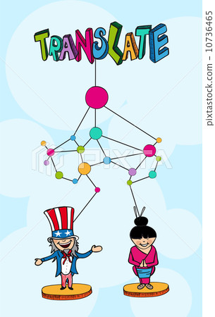 Translation net concept. English japanese people cartoon. Translation net concept. English japanese people cartoon. 10736465