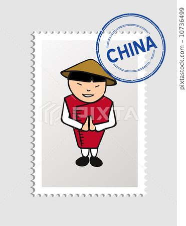 China cartoon person travel stamp. 10736499