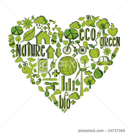 Green heart with environmental icons Green heart with environmental icons 10737368