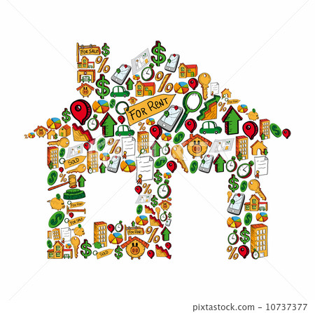 Real estate icons in a house Real estate icons in a house 10737377