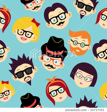Colorful vintage hipsters faces seamless pattern. - Stock Illustration ...