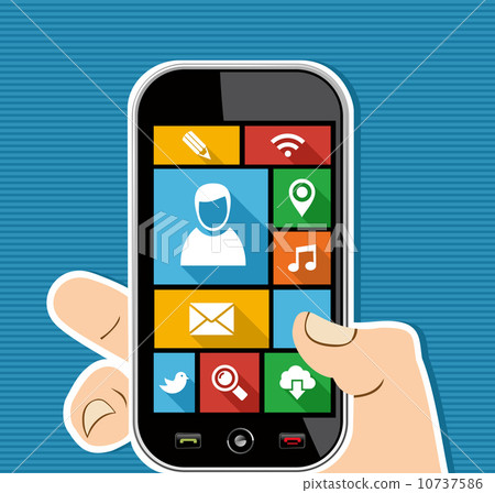 Human hand mobile colorful Social media UI apps flat icons. 10737586