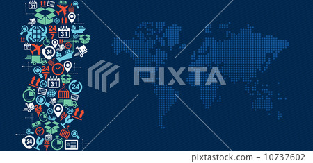 Shipping logistics world map icons splash illustration. Shipping logistics world map icons splash illustration. 10737602