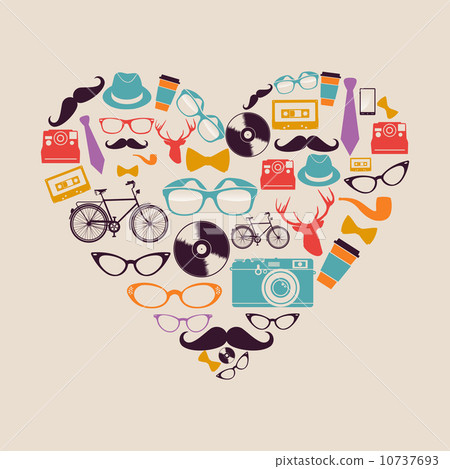 Colorful vintage hipsters love elements Colorful vintage hipsters love elements 10737693