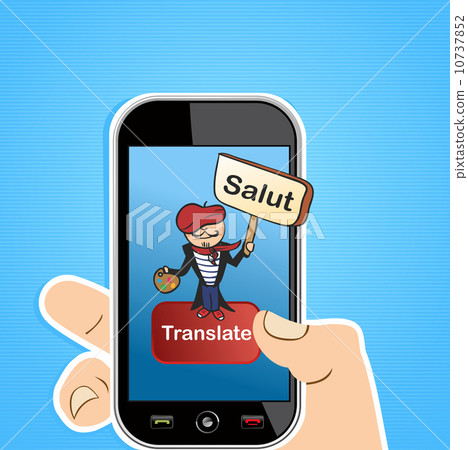 Translation human hand mobile man cartoon software app. 10737852