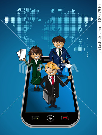 World map smart phone app business people. World map smart phone app business people. 10737916