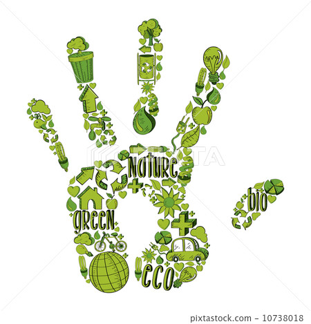 Green hand with environmental icons 10738018