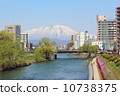 Spring Kitakami River and Mr. Iwateyama seen from the Bunko Bridge in Morioka city Spring Kitakami River and Mr. Iwateyama seen from the Bunko Bridge in Morioka city 10738375