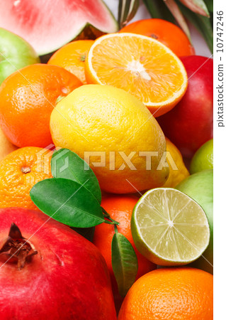 Fruits mix with green leaf. 10747246