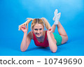Isolated on blue cheerful woman 10749690