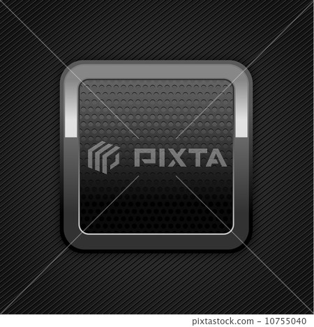 Metal web button. Dark gray background metal perforation texture 10755040