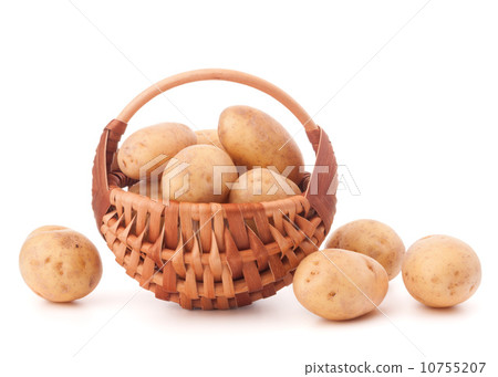 Potato tuber  in wicker basket isolated on white background 10755207