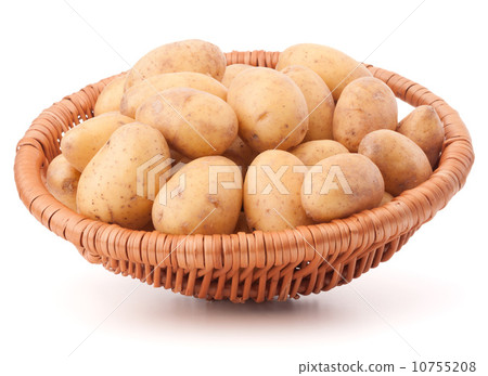 Potato tuber in wicker basket isolated on white background Potato tuber in wicker basket isolated on white background 10755208