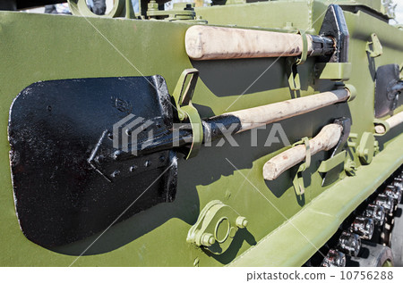 entrenching tools mounted on armored tank entrenching tools mounted on armored tank 10756288