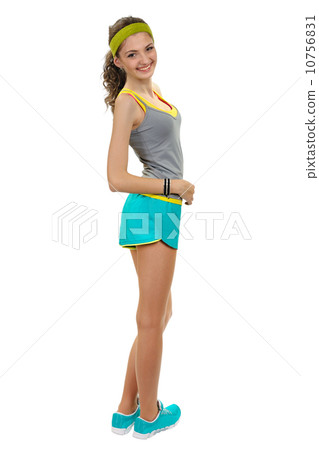 Sports girl in shorts and a t-shirt. 10756831