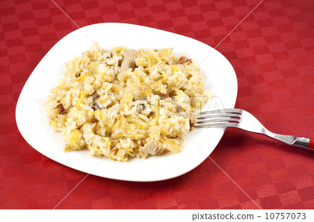 Meal with sauerkraut, rice and meat 10757073