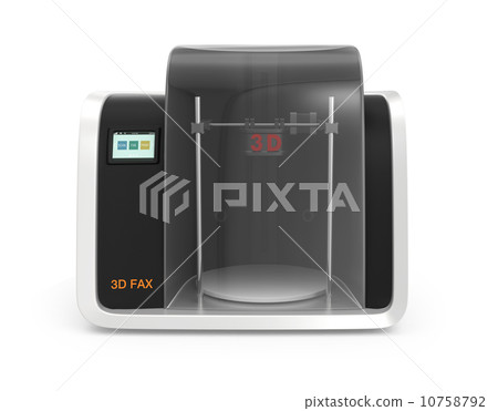3D傳真概念。 3D掃描,具有打印和數據傳輸功能 3D傳真概念。 3D掃描,具有打印和數據傳輸功能 10758792