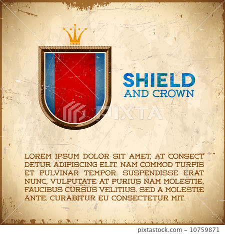 Aged card with shield label with crown 10759871