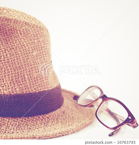 Summer straw hat with glasses with retro filter 10763785