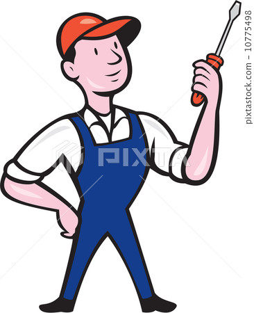 Electrician Standing Holding Screwdriver Cartoon Electrician Standing Holding Screwdriver Cartoon 10775498
