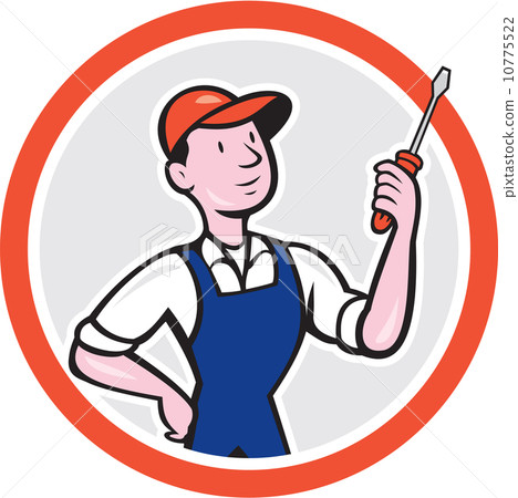 Electrician Standing Screwdriver Circle Cartoon Electrician Standing Screwdriver Circle Cartoon 10775522