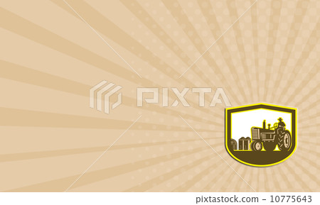 Business card Farmer Driving Tractor Plowing Farm Shield Retro Business card Farmer Driving Tractor Plowing Farm Shield Retro 10775643