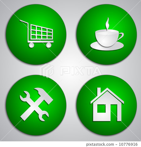 Vector set of round green site icons with paper cut image Vector set of round green site icons with paper cut image 10776916