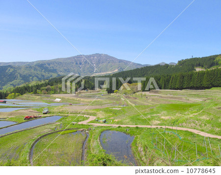 在Akinomiya“Hikioyama Toyama Nagiyama National Monument Park”的寺廟水稻梯田 10778645