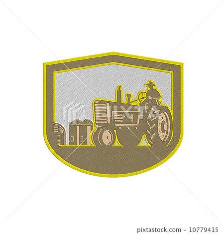 Metallic Farmer Driving Tractor Plowing Farm... - Stock Illustration ...