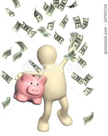 Happy puppet and banknotes of dollars 10780158