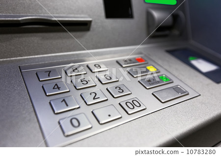 Close up of an ATM machine. Keyboard and insert card 10783280