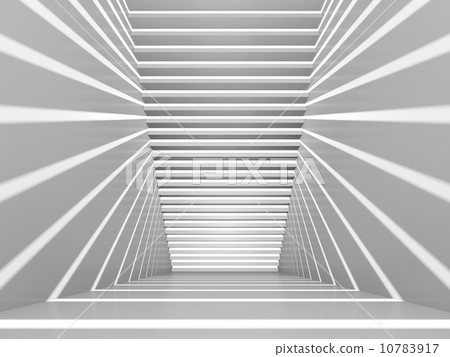 Abstract white 3d interior with staircase and light beams 10783917