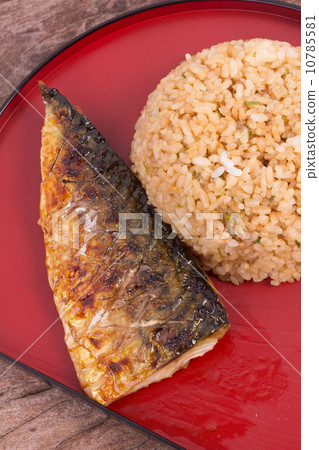 grilled fish saba with fried rice grilled fish saba with fried rice 10785581