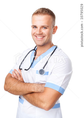 happy smiling young doctor in uniform happy smiling young doctor in uniform 10795029
