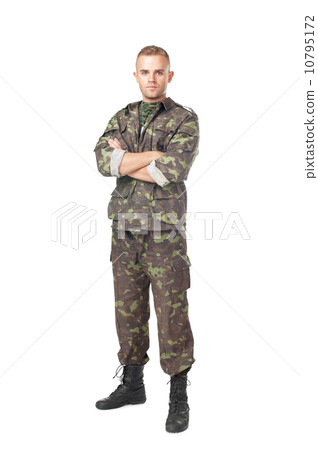 Full length portrait of serious army soldier with his arms cross Full length portrait of serious army soldier with his arms cross 10795172