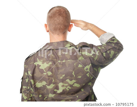 Back view of army soldier saluting Back view of army soldier saluting 10795175