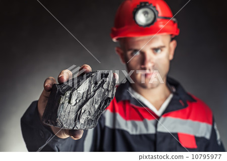Coal miner showing lump of coal 10795977