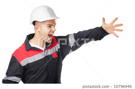 young engineer shouts having raised a hand young engineer shouts having raised a hand 10796940