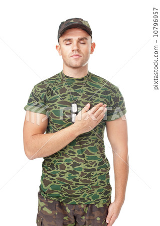 Young army soldier swear solemnly Young army soldier swear solemnly 10796957
