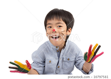 happy asian boy with painted face 10797581