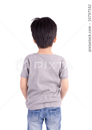 Back grey T-shirt on a boy, isolated on white background Back grey T-shirt on a boy, isolated on white background 10797582