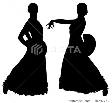 Two black silhouettes of female flamenco dancer Two black silhouettes of female flamenco dancer 10797749