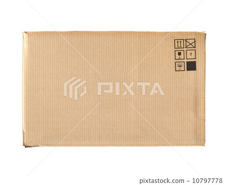 Cardboard box with standard signs isolated on white background 10797778